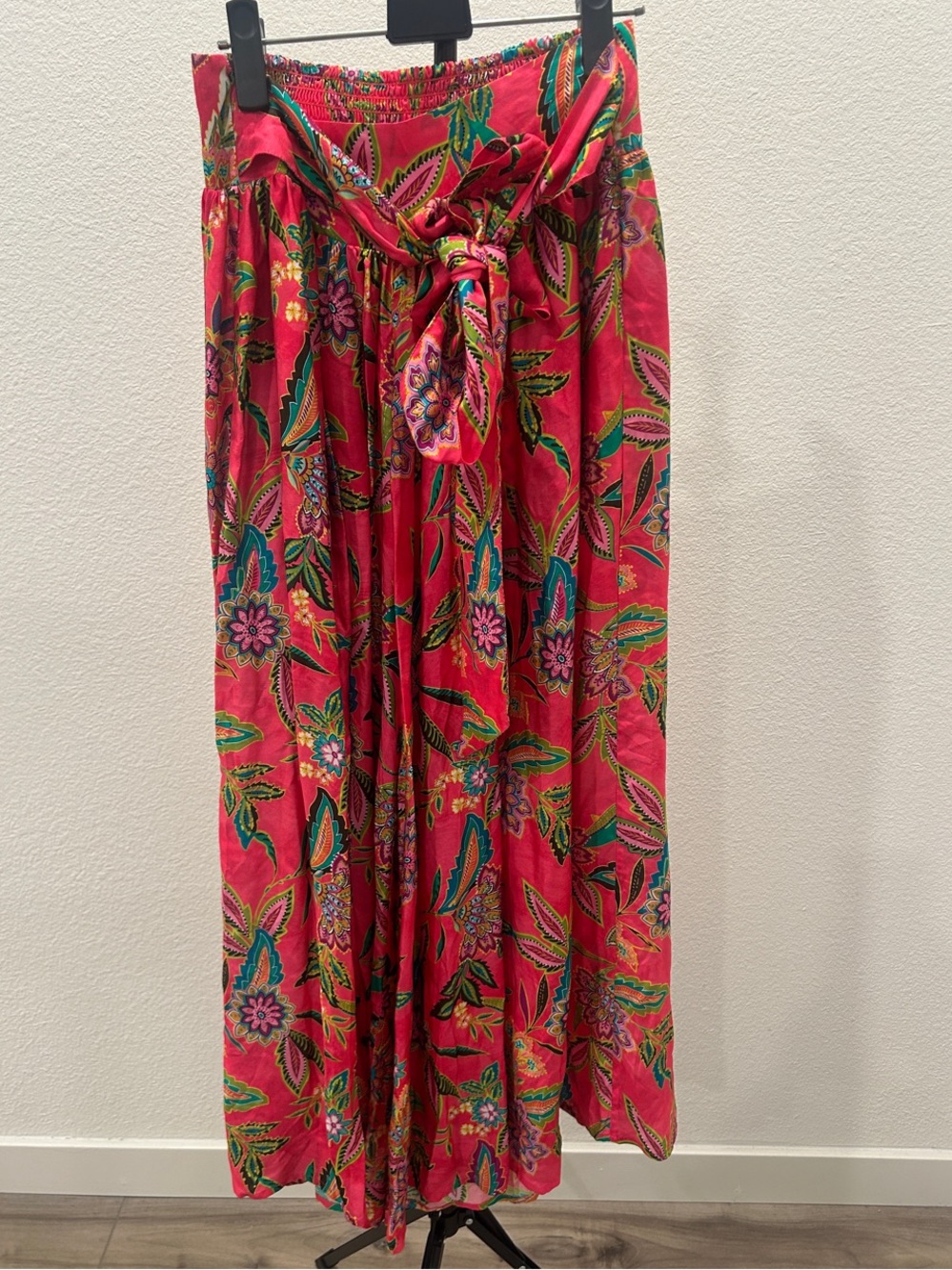Johnny Was California Smocked Waist Wide Leg Pants Pink Floral Silk Blend NWOT